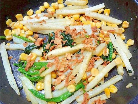 冷凍野菜で作るおつまみ☆コーンポテトほうれん草